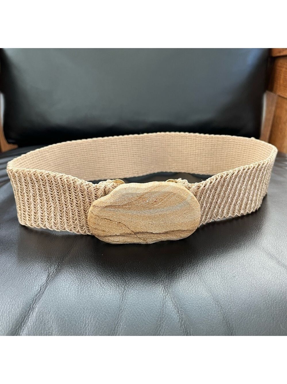 BELT Elastic Natural Woven Look Sandstone Like Buckle Coastal Neutral Boho Chic